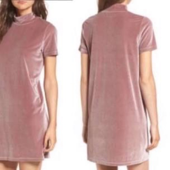 EUC Madewell Velvet Mauve Pink Mock Neck Short Sleeve Midi Dress, Small - Picture 2 of 10